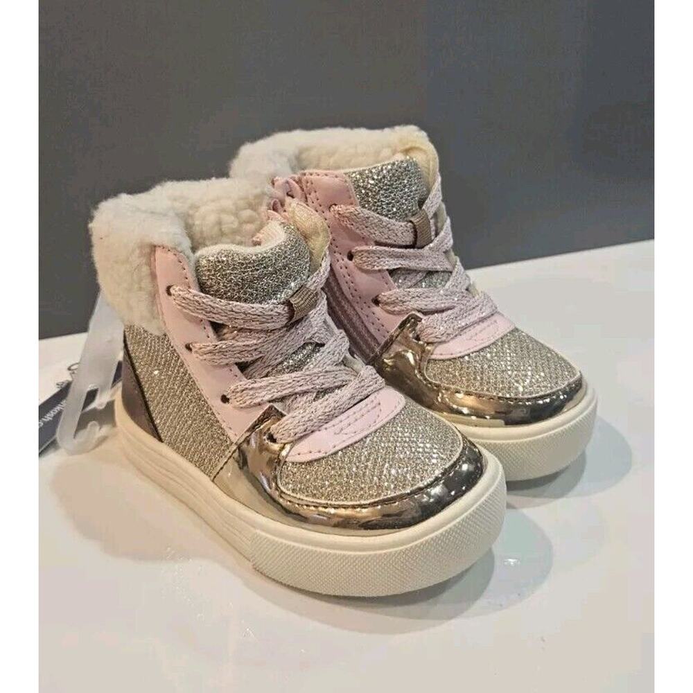 OshKosh B'Gosh NWT Toddler Farrah Ankle Boot High Top Size 4 Gold Metallic Pink